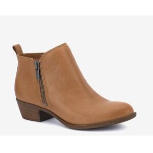 Lucky Brand Women's Tan Leather Ankle Booties Side Zip Heeled Brown Size 9M‎ NEW